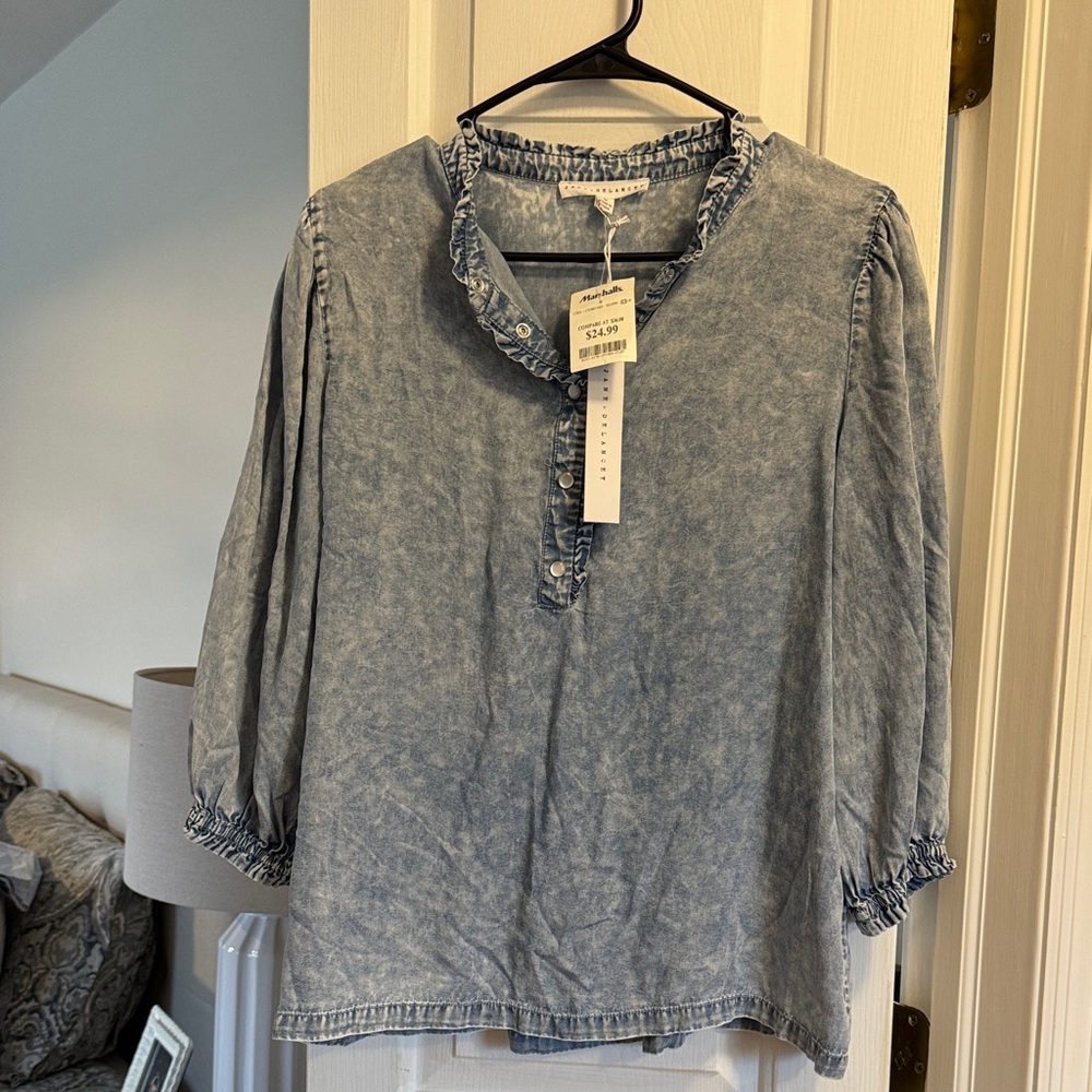 Jane and Delancey Washed Blue Blouse